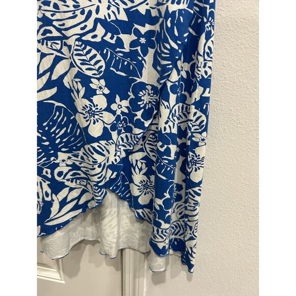 Zen-Knits Sleeveless Tropical Floral Midi Dress Blue White Sz XS Beach Bohemian - Picture 4 of 11